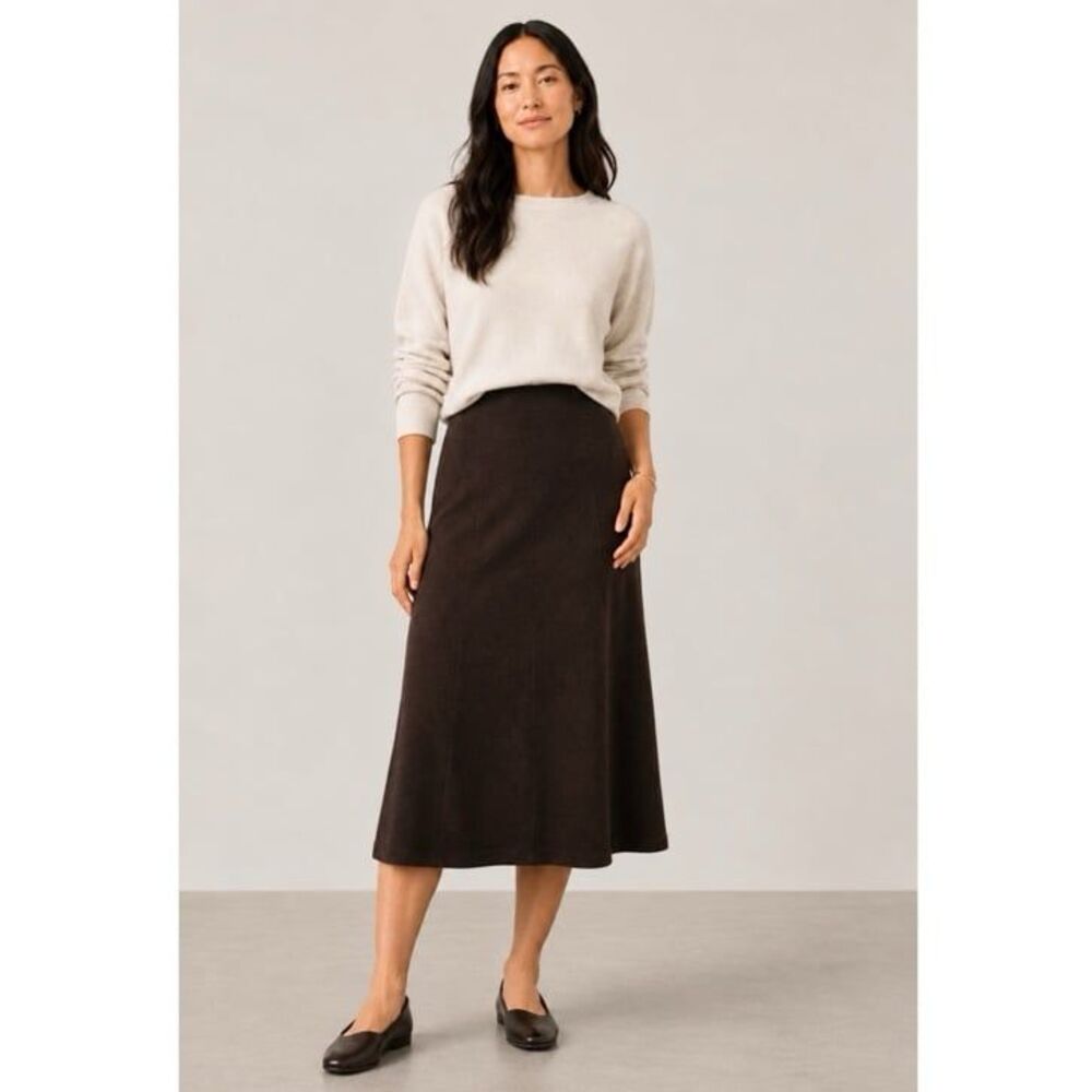 Eileen Fisher Brown Wool Blend A-Line Midi Skirt Size Petite Small